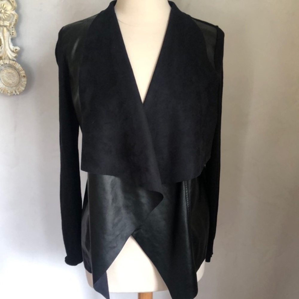 Michael Kors Black Faux Leather & Suede open Blazer/cardigan Size Medium - Picture 3 of 12